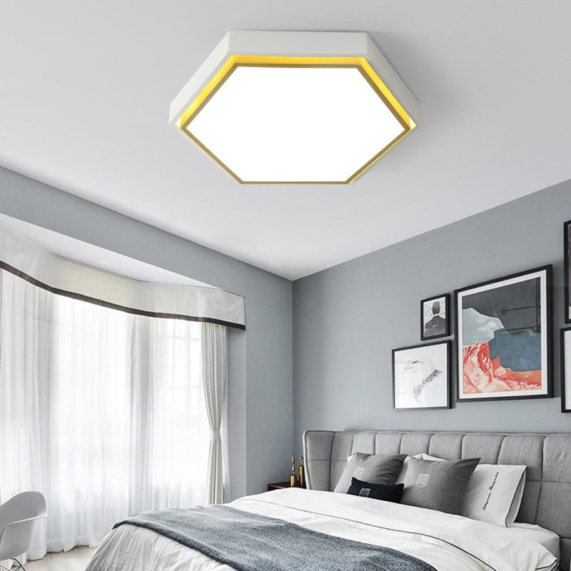 Plafonnier LED en métal à encastrer Nordic Hexagon - Noir/Vert/Gris/Blanc, 16"/19,5" de large, abat-jour en acrylique givré