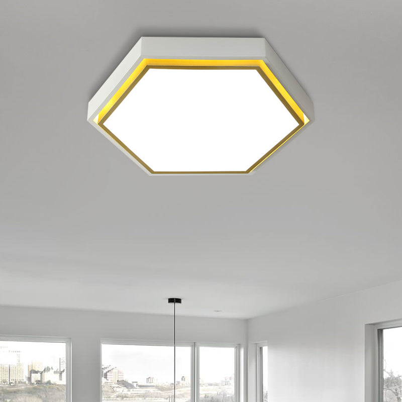 Plafonnier LED en métal à encastrer Nordic Hexagon - Noir/Vert/Gris/Blanc, 16"/19,5" de large, abat-jour en acrylique givré