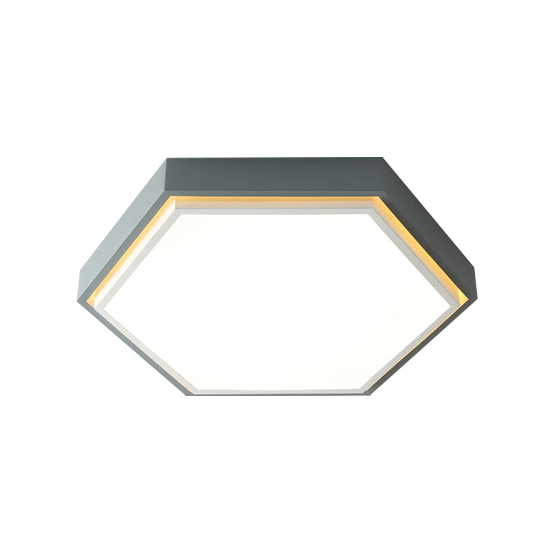 Plafonnier LED en métal à encastrer Nordic Hexagon - Noir/Vert/Gris/Blanc, 16"/19,5" de large, abat-jour en acrylique givré