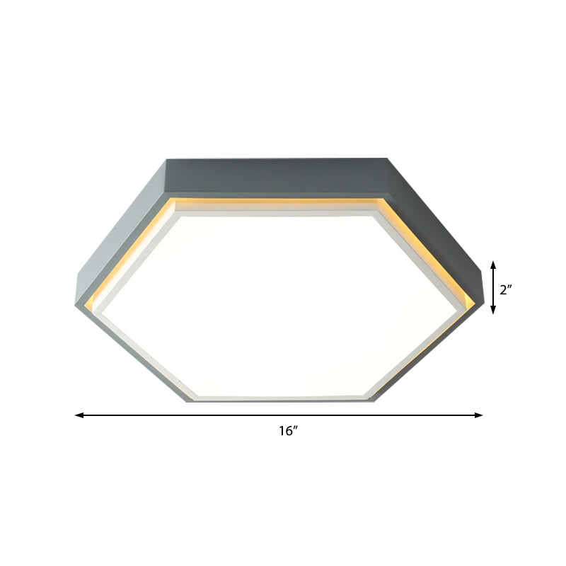 Plafonnier LED en métal à encastrer Nordic Hexagon - Noir/Vert/Gris/Blanc, 16"/19,5" de large, abat-jour en acrylique givré