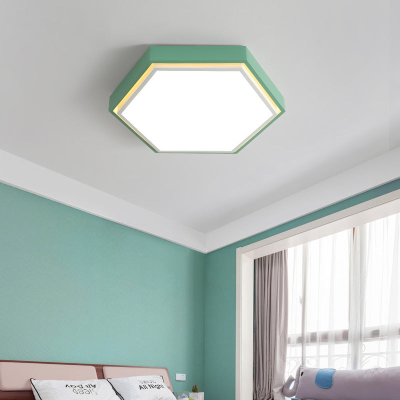 Plafonnier LED en métal à encastrer Nordic Hexagon - Noir/Vert/Gris/Blanc, 16"/19,5" de large, abat-jour en acrylique givré