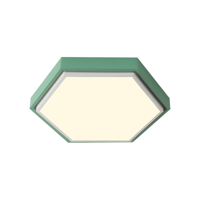 Plafonnier LED en métal à encastrer Nordic Hexagon - Noir/Vert/Gris/Blanc, 16"/19,5" de large, abat-jour en acrylique givré