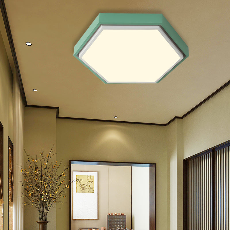 Plafonnier LED en métal à encastrer Nordic Hexagon - Noir/Vert/Gris/Blanc, 16"/19,5" de large, abat-jour en acrylique givré