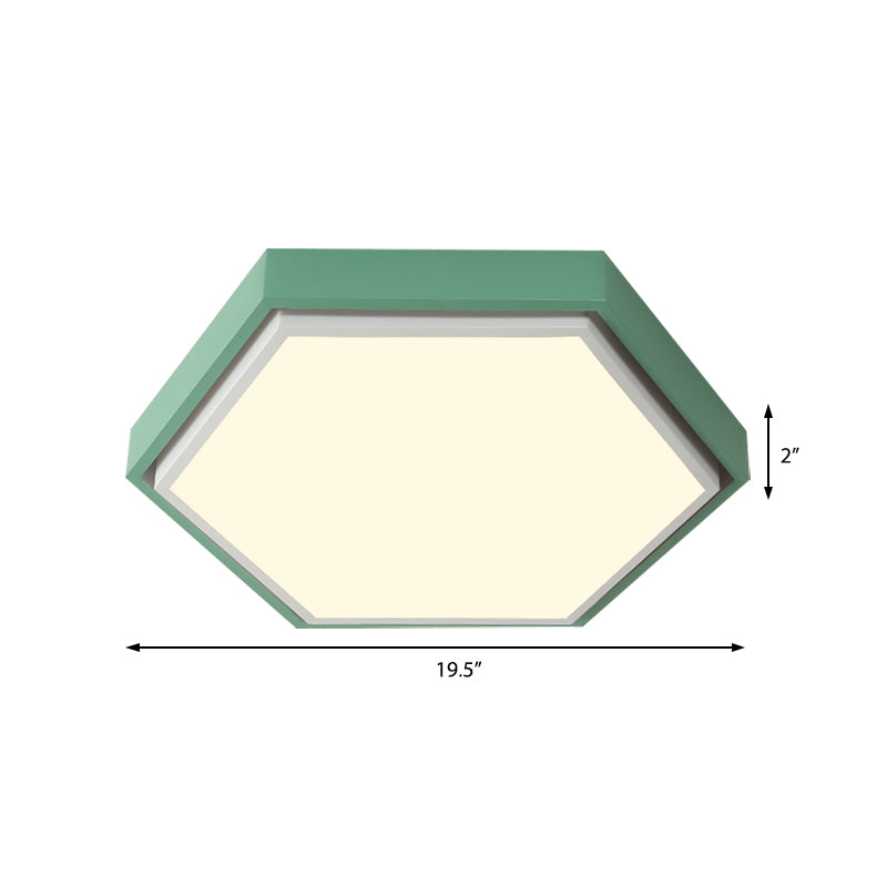 Plafonnier LED en métal à encastrer Nordic Hexagon - Noir/Vert/Gris/Blanc, 16"/19,5" de large, abat-jour en acrylique givré