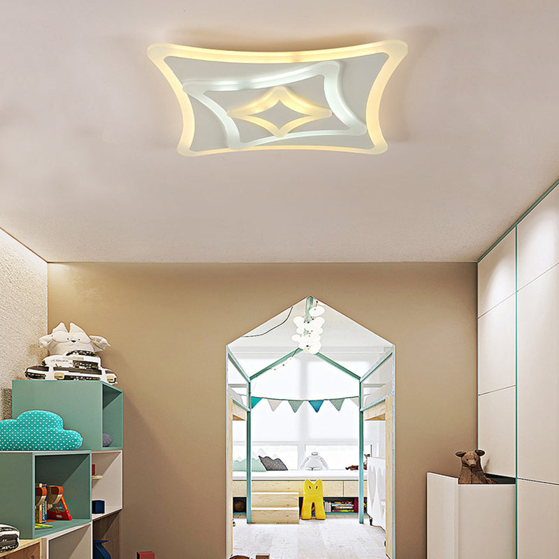 Kid Bedroom White Curved Ceiling Mount Acrylic Lamp - Contemporary Square Design