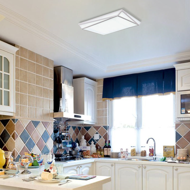 Modern Style LED Ceiling Fixture - White Rectangle Ceiling Mount Light for Office & Restaurant Use