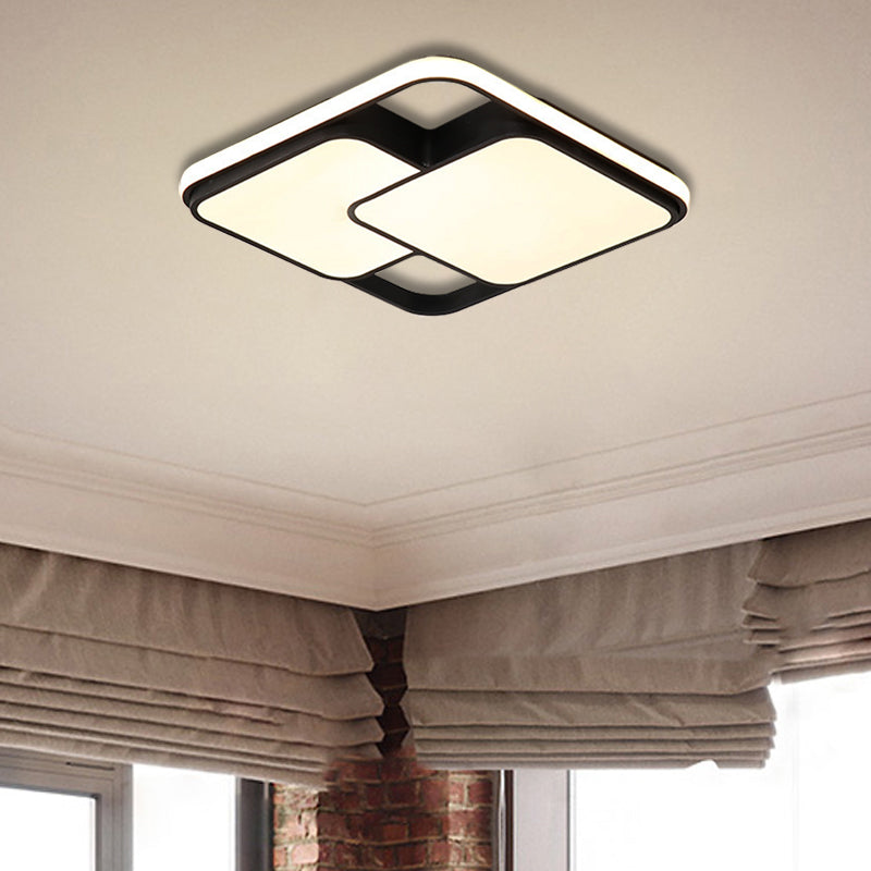 Contemporary Black/White Rectangle Flush Ceiling Light - LED Acrylic Flushmount for Cafes