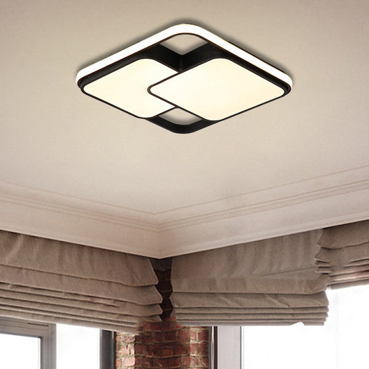 Contemporary Black/White Rectangle Flush Ceiling Light - LED Acrylic Flushmount for Cafes