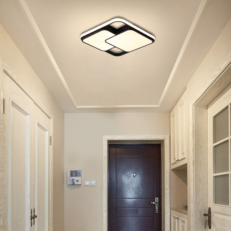 Contemporary Black/White Rectangle Flush Ceiling Light - LED Acrylic Flushmount for Cafes