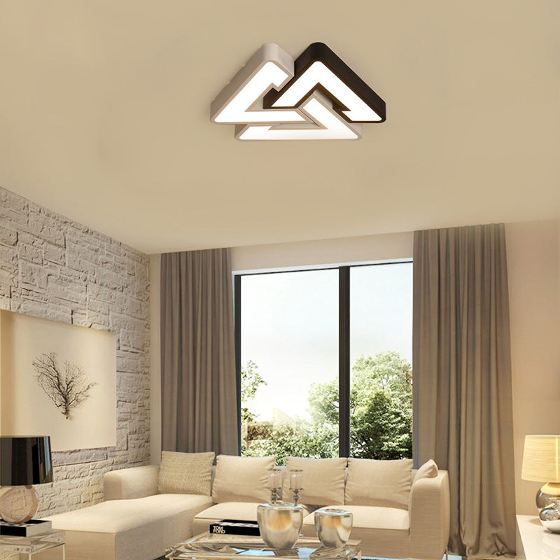 Modern Led Ceiling Lamp: Acrylic Triangle Design In Black & White / 19.5 Warm