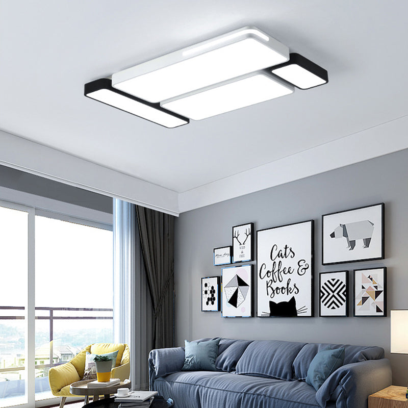 Sleek Rectangular LED Ceiling Light - Acrylic, Slim Design in Black/White, Ideal for Study Room
