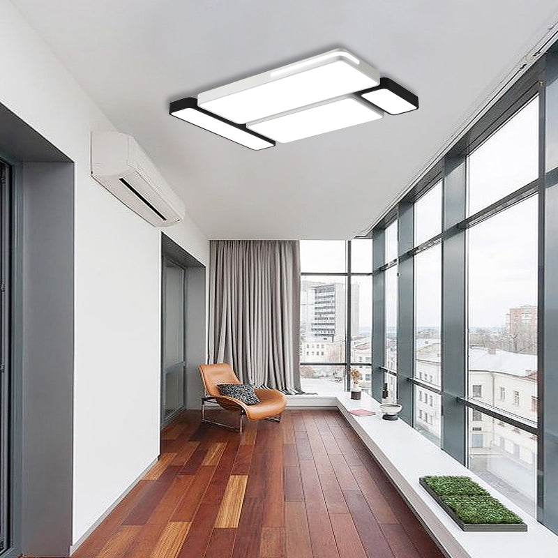 Sleek Rectangular LED Ceiling Light - Acrylic, Slim Design in Black/White, Ideal for Study Room