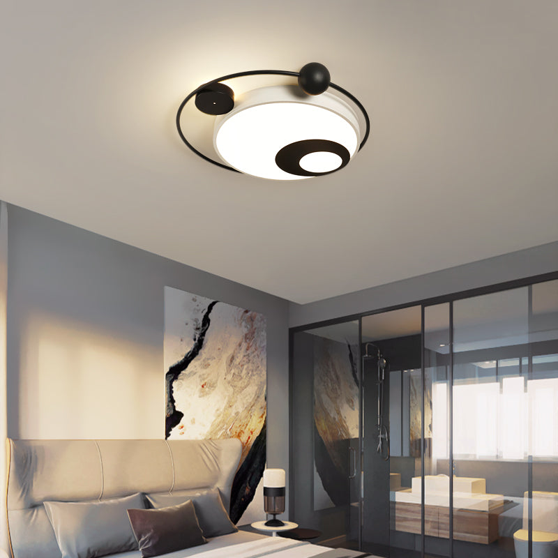Modern Vintage Metal Flushmount LED Lighting in Warm Light with Diffuser - Square/Round, Black/White