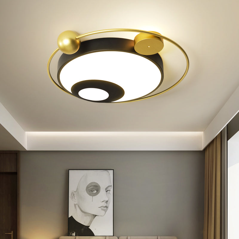 Modern Vintage Metal Flushmount LED Lighting in Warm Light with Diffuser - Square/Round, Black/White