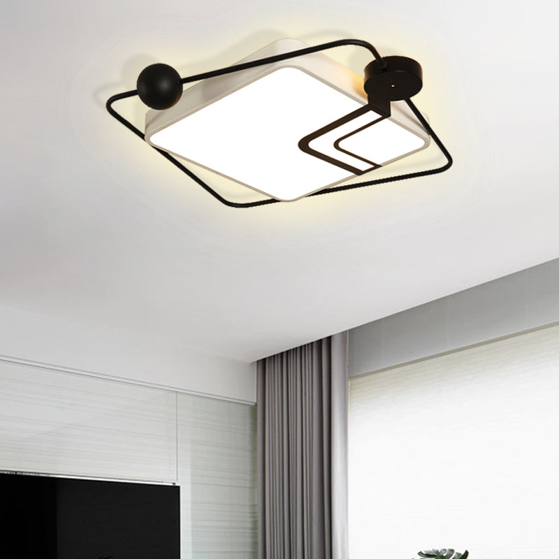 Modern Vintage Metal Flushmount LED Lighting in Warm Light with Diffuser - Square/Round, Black/White