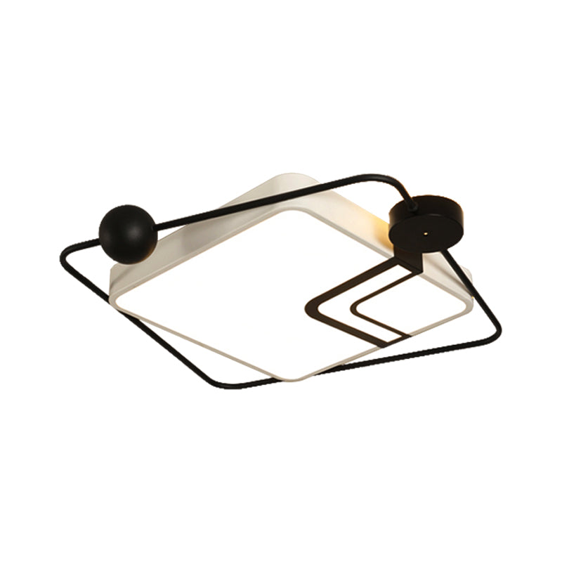 Modern Vintage Metal Flushmount LED Lighting in Warm Light with Diffuser - Square/Round, Black/White