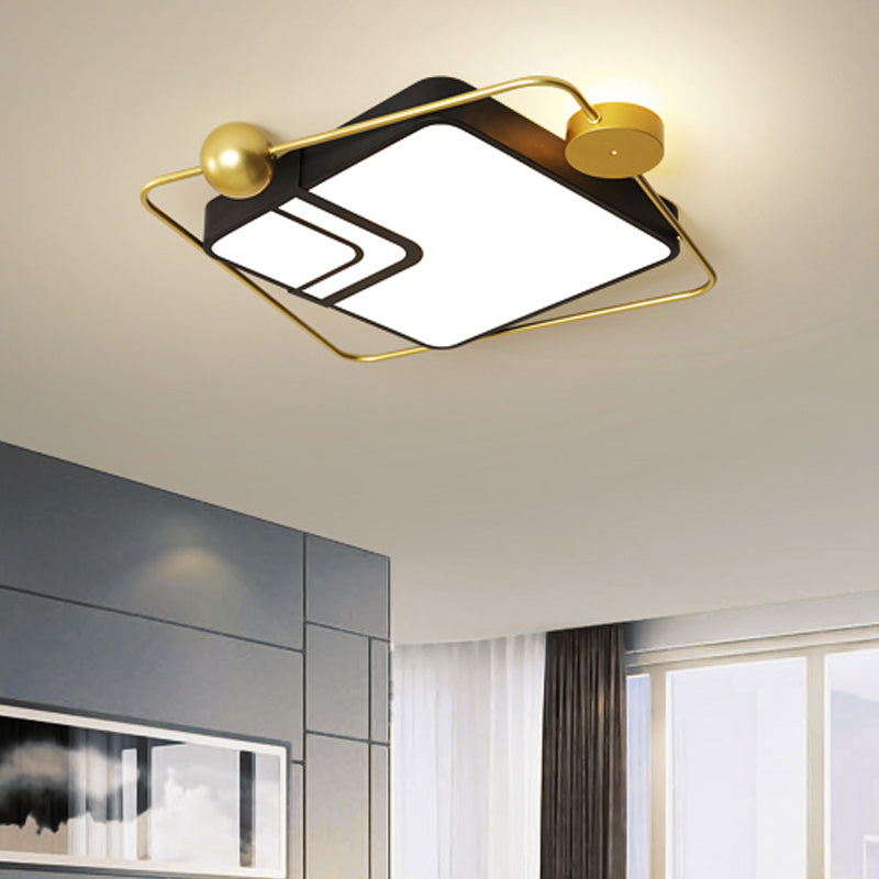 Modern Vintage Metal Flushmount LED Lighting in Warm Light with Diffuser - Square/Round, Black/White
