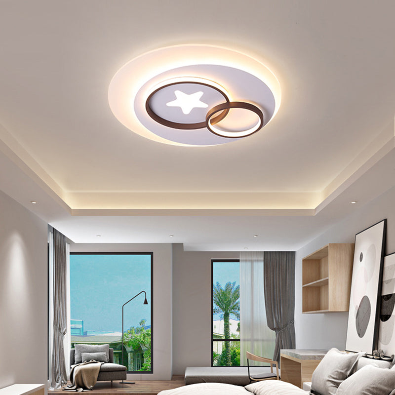 Plafonnier d'intérieur contemporain à LED - Plafonnier à cercles blancs avec motif en étoile, chaud/blanc, différentes tailles (16,5" - 31" L)