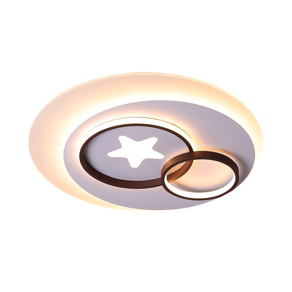 Plafonnier d'intérieur contemporain à LED - Plafonnier à cercles blancs avec motif en étoile, chaud/blanc, différentes tailles (16,5" - 31" L)