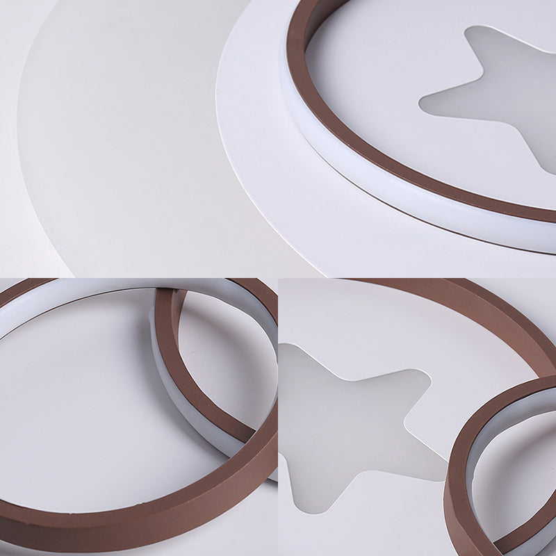 Plafonnier d'intérieur contemporain à LED - Plafonnier à cercles blancs avec motif en étoile, chaud/blanc, différentes tailles (16,5" - 31" L)