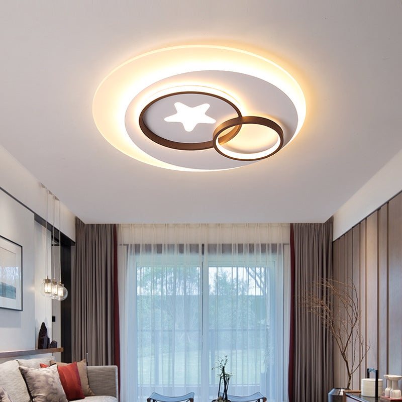 Plafonnier d'intérieur contemporain à LED - Plafonnier à cercles blancs avec motif en étoile, chaud/blanc, différentes tailles (16,5" - 31" L)