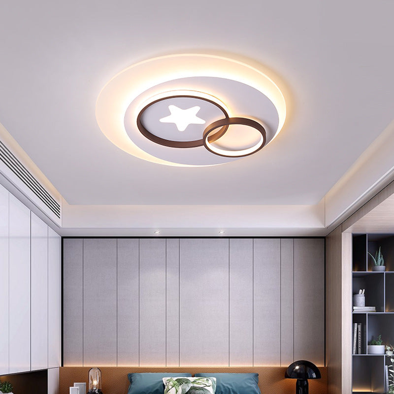 Plafonnier d'intérieur contemporain à LED - Plafonnier à cercles blancs avec motif en étoile, chaud/blanc, différentes tailles (16,5" - 31" L)