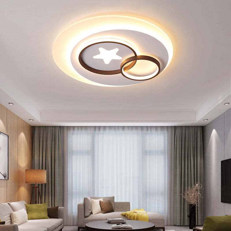 Plafonnier d'intérieur contemporain à LED - Plafonnier à cercles blancs avec motif en étoile, chaud/blanc, différentes tailles (16,5" - 31" L)