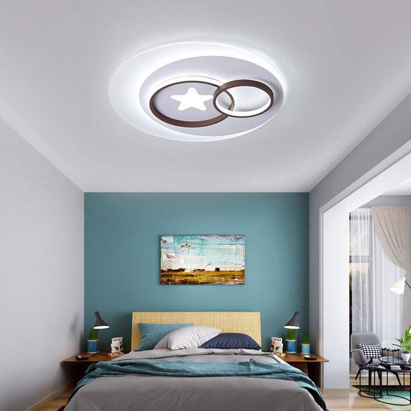 Plafonnier d'intérieur contemporain à LED - Plafonnier à cercles blancs avec motif en étoile, chaud/blanc, différentes tailles (16,5" - 31" L)