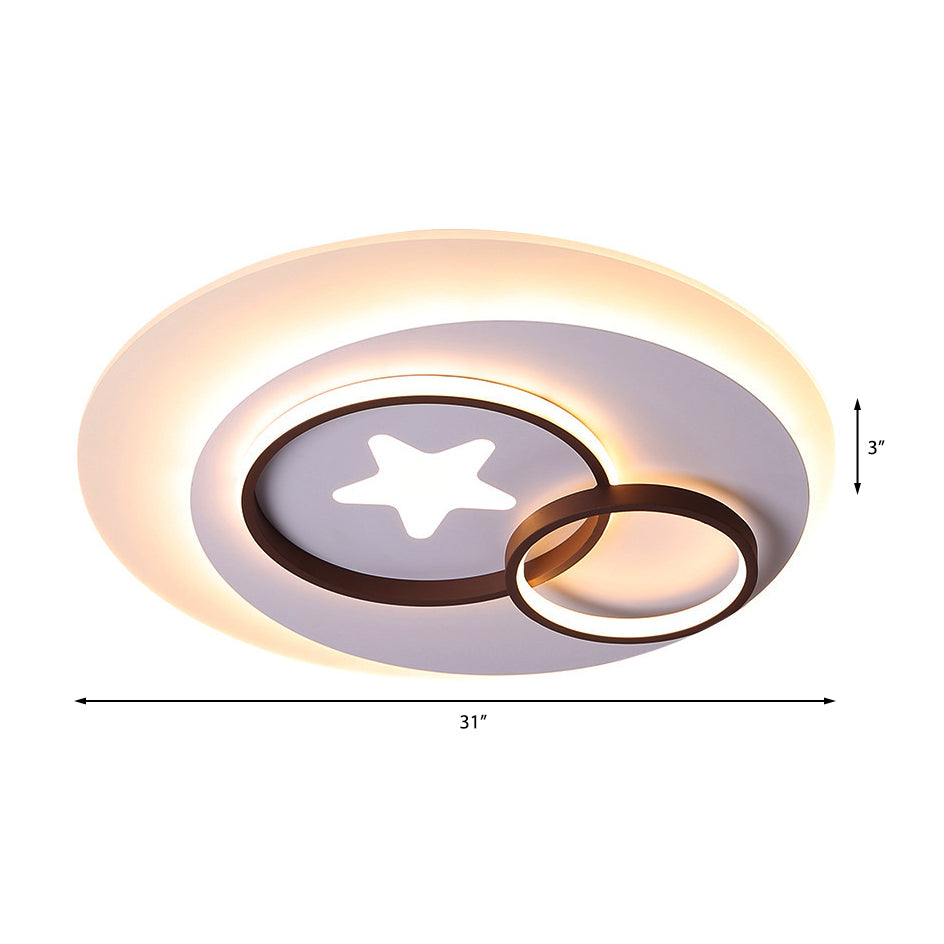 Plafonnier d'intérieur contemporain à LED - Plafonnier à cercles blancs avec motif en étoile, chaud/blanc, différentes tailles (16,5" - 31" L)