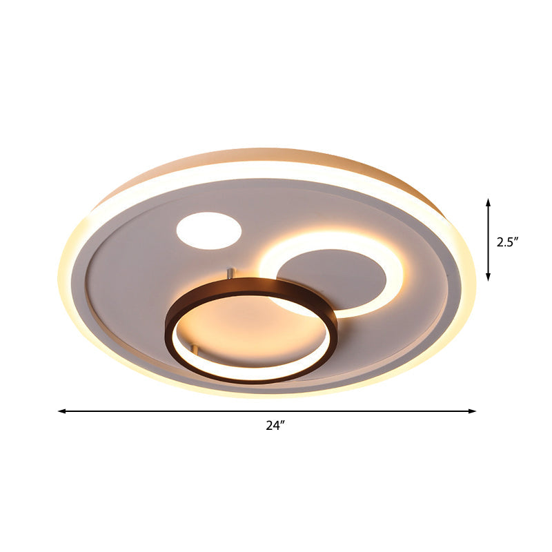 Nordic Style Round Ceiling Flush Lamp with Integrated LED, White and Diffuser - 16.5"/20.5"/24.5" Wide