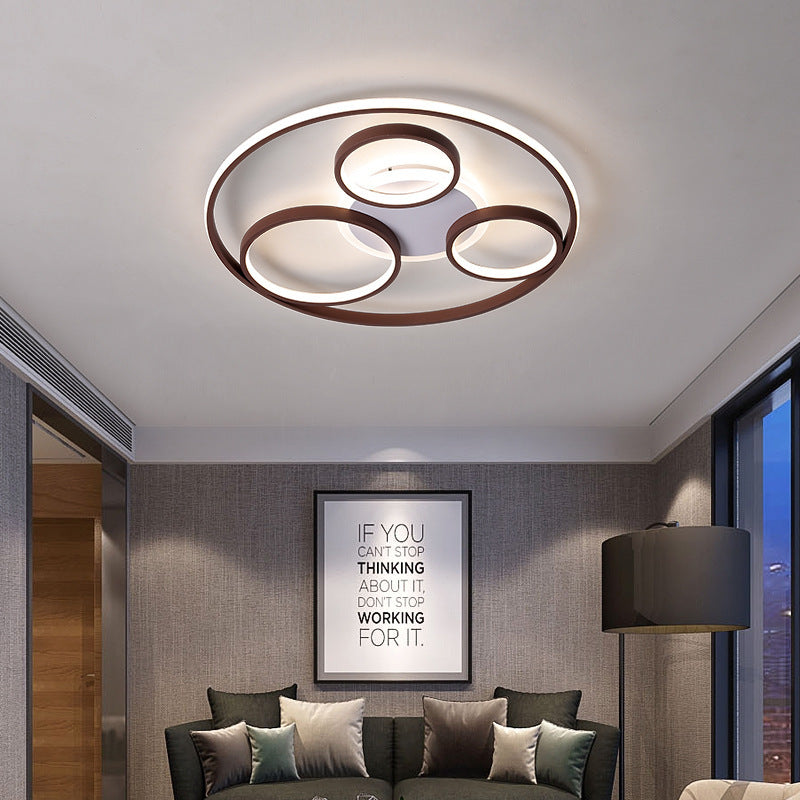 Minimalist Metal LED Flush Mount Ceiling Light in Brown with Multi Ring Design, Warm/White Light, Multiple Width Options