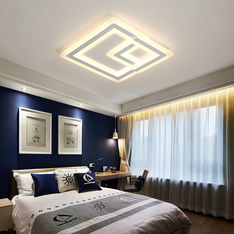 Nordic Square LED Flush Mount Lamp - Multiple Sizes - Metal & Acrylic - White Ceiling Light in Warm/White