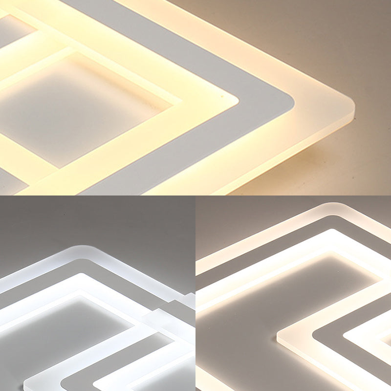 Nordic Square LED Flush Mount Lamp - Multiple Sizes - Metal & Acrylic - White Ceiling Light in Warm/White
