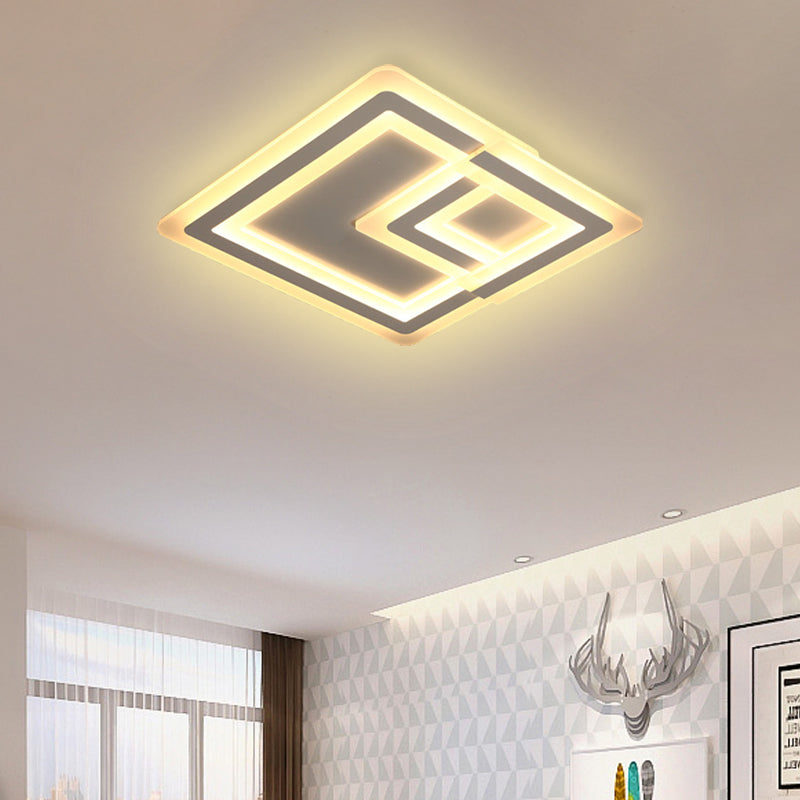Nordic Square LED Flush Mount Lamp - Multiple Sizes - Metal & Acrylic - White Ceiling Light in Warm/White
