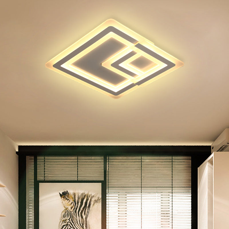 Nordic Square LED Flush Mount Lamp - Multiple Sizes - Metal & Acrylic - White Ceiling Light in Warm/White
