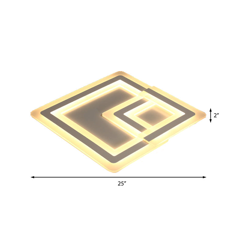Nordic Square LED Flush Mount Lamp - Multiple Sizes - Metal & Acrylic - White Ceiling Light in Warm/White
