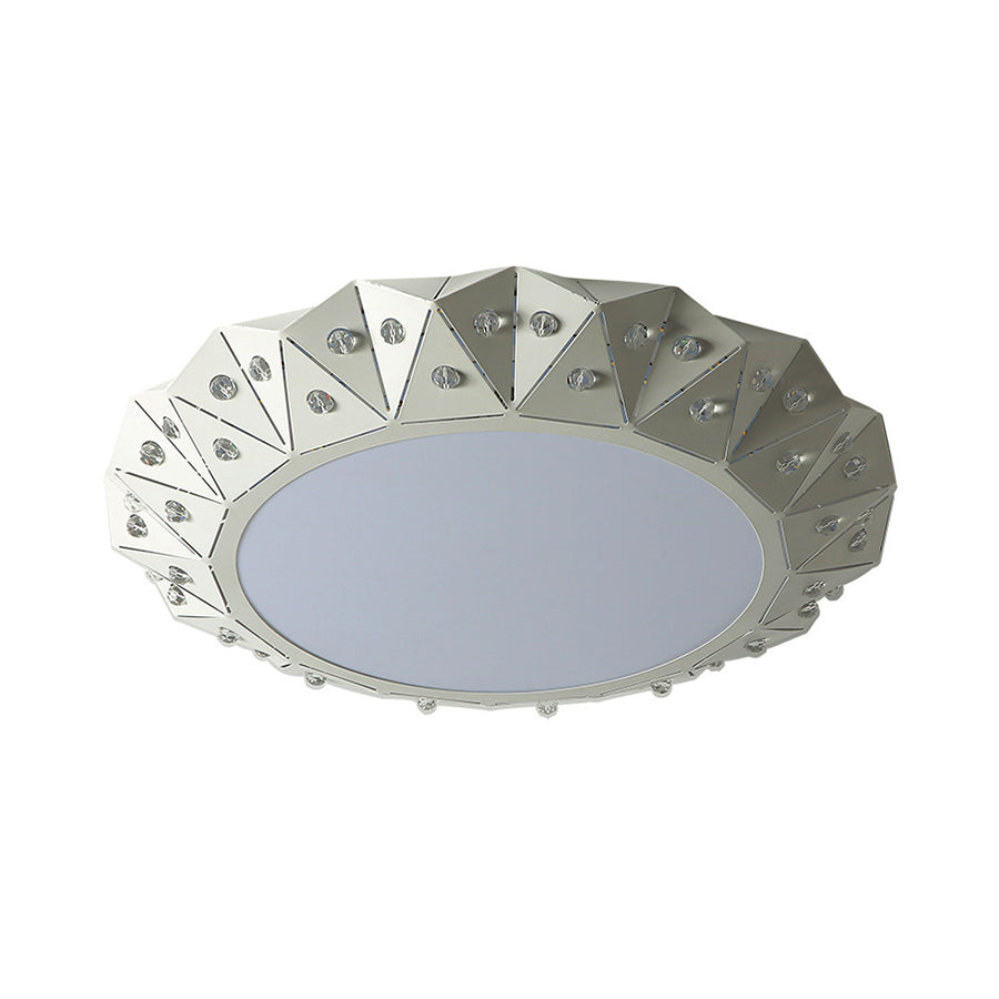 Modern Faceted Round Flushmount Light with Warm/White LED Lighting and Iron Shade, 16.5"/22.5" Wide