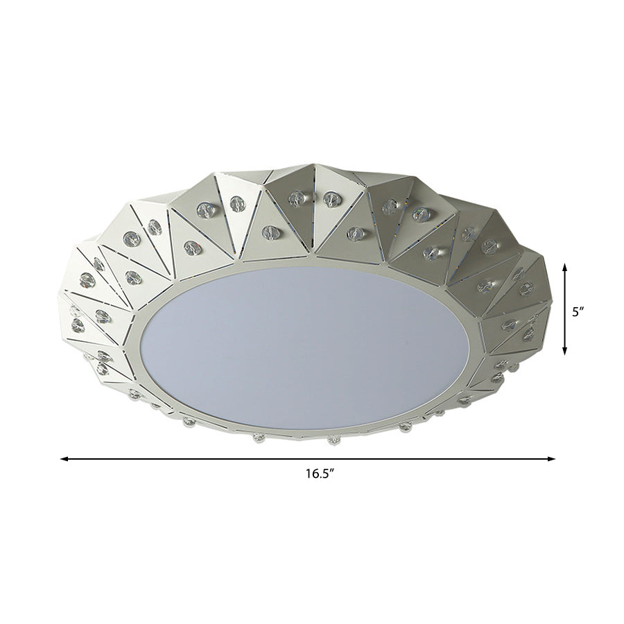 Modern Faceted Round Flushmount Light with Warm/White LED Lighting and Iron Shade, 16.5"/22.5" Wide