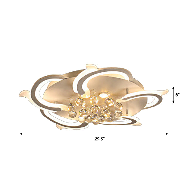 Modern Metallic LED Windmill Ceiling Lamp - White with Crystal Ball - 3/5/6 LED Flush Lighting