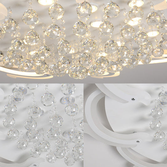 Modern Metallic Led Windmill Ceiling Lamp - White With Crystal Ball 3/5/6 Flush Lighting