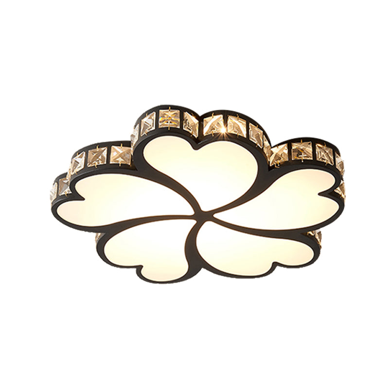 Modern Metal Clover Flush Mount Light with Clear K9 Crystal LED – Black/White