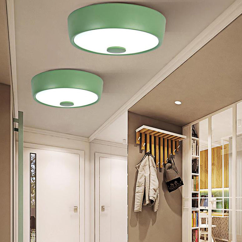 Macaron Drum Ceiling Flush Light in Metal with LED, Ideal for Kids Room, Available in Various Colors with Frosted Glass Diffuser