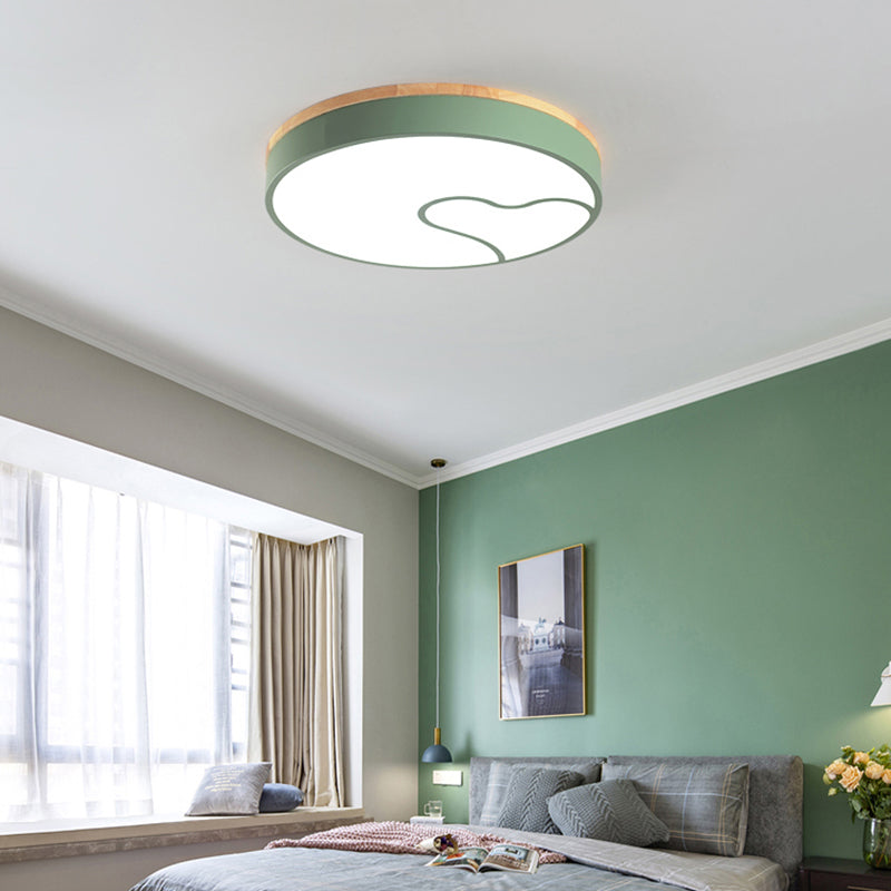 Nordic LED Flush Light with Metal Round Shade - Green/Grey/White Ceiling Lamp in Warm/White
