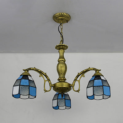 Vintage Brass Dome Chandelier Light With Adjustable Chain - 3 Lights Hanging In