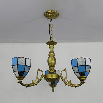 Vintage Adjustable Chain Brass Dome Chandelier Light with 3 Lights in Multi-Colored Tones