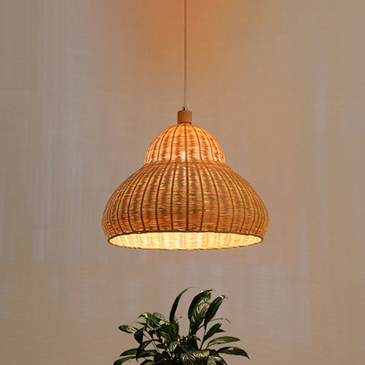 Handcrafted Japanese Bamboo Pendant Light In Beige