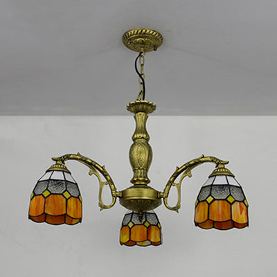 Vintage Adjustable Chain Brass Dome Chandelier Light with 3 Lights in Multi-Colored Tones