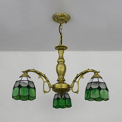 Vintage Brass Dome Chandelier Light With Adjustable Chain - 3 Lights Hanging In