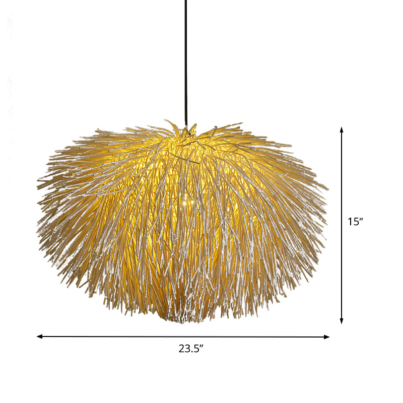 Chinese Rattan Pendant Light - Beige Oval Design Ideal For Restaurants