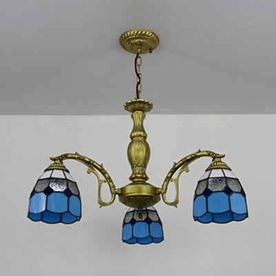 Vintage Adjustable Chain Brass Dome Chandelier Light with 3 Lights in Multi-Colored Tones